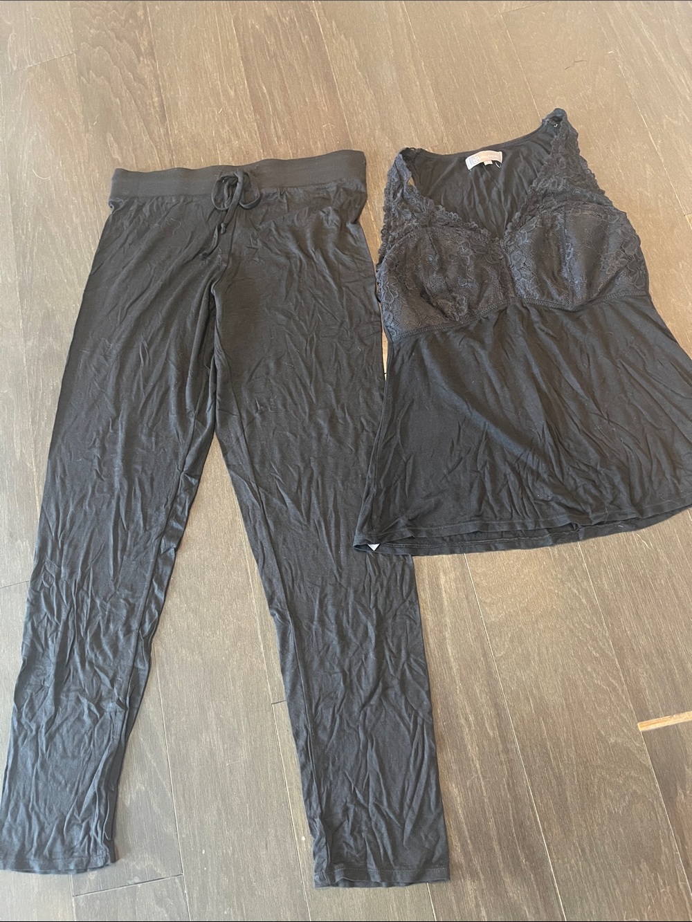 Daisy Fuentes Black Lace-Trim Camisole & Drawstring Pajama Pants